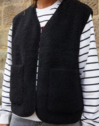 Women's Black Reversible Fleece Borg Gilet